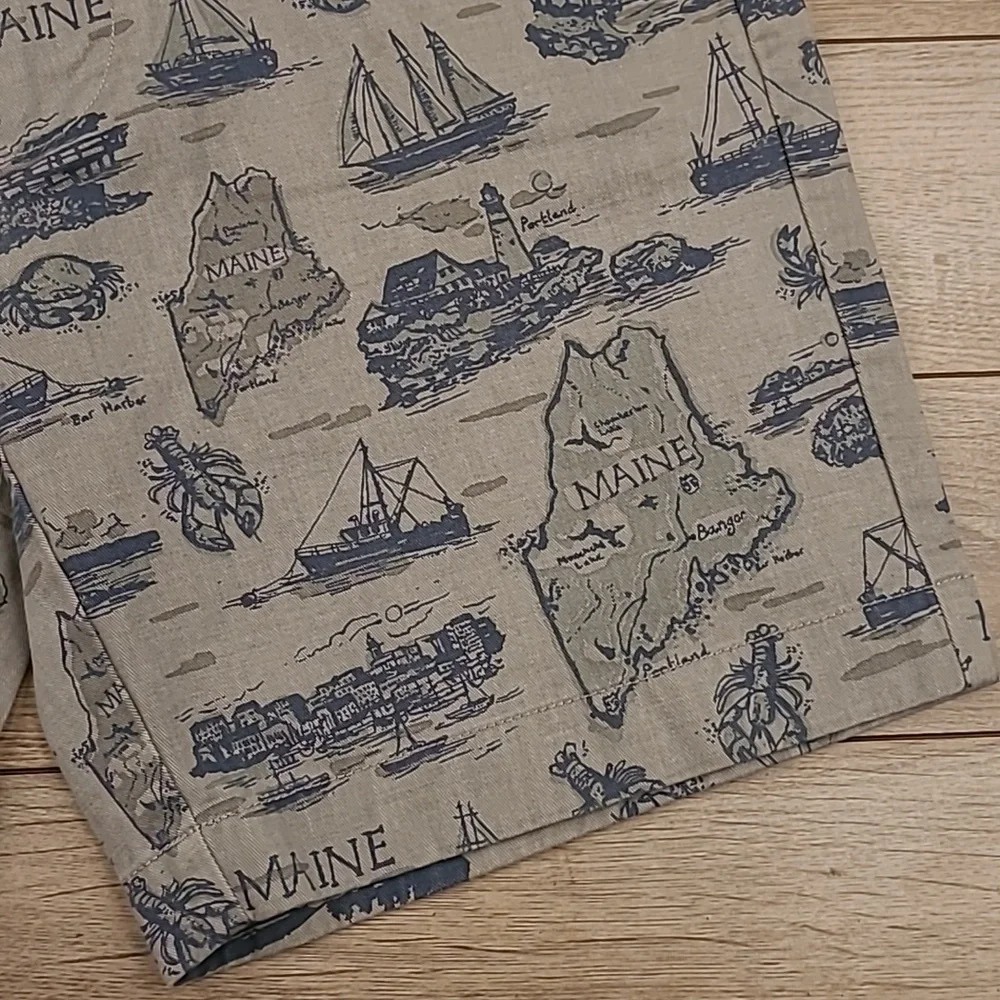 J CREW Gramercy‎ MAINE Theme Grey Cotton Sz 33 Mens Casual Flat Front Shorts
